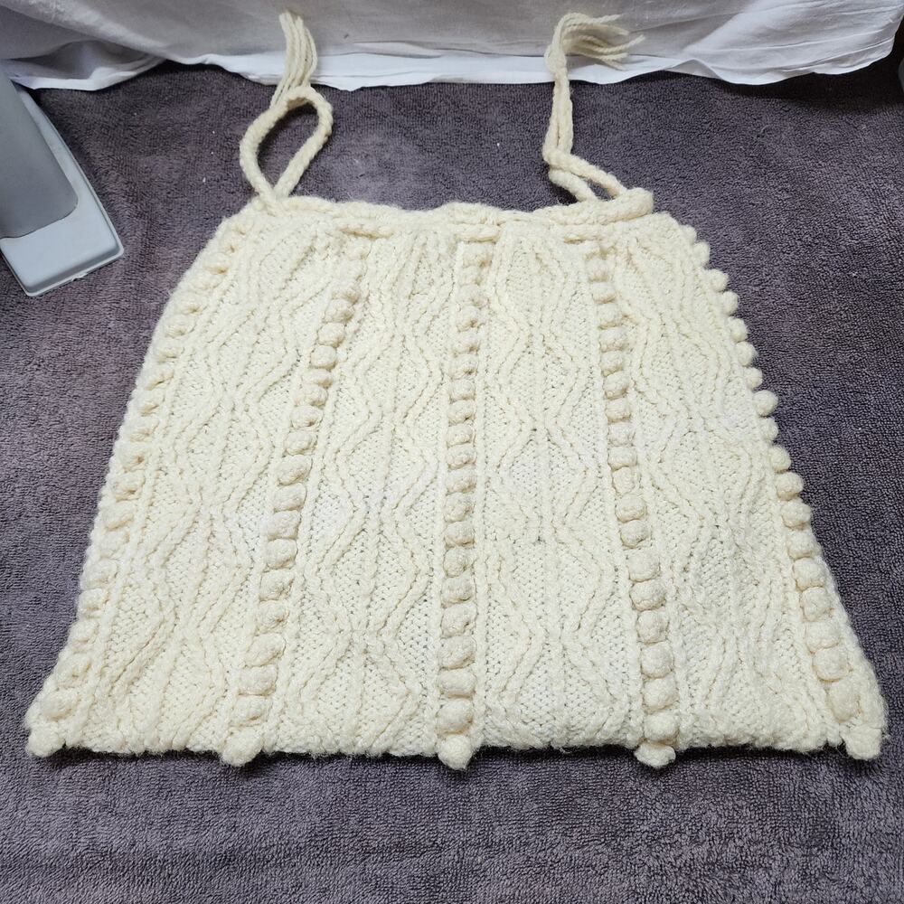 Vintage handmade crocheted drawstring ivory purse b42